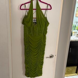 PrettyLittleThing Lime Green Ruched Backless Dress